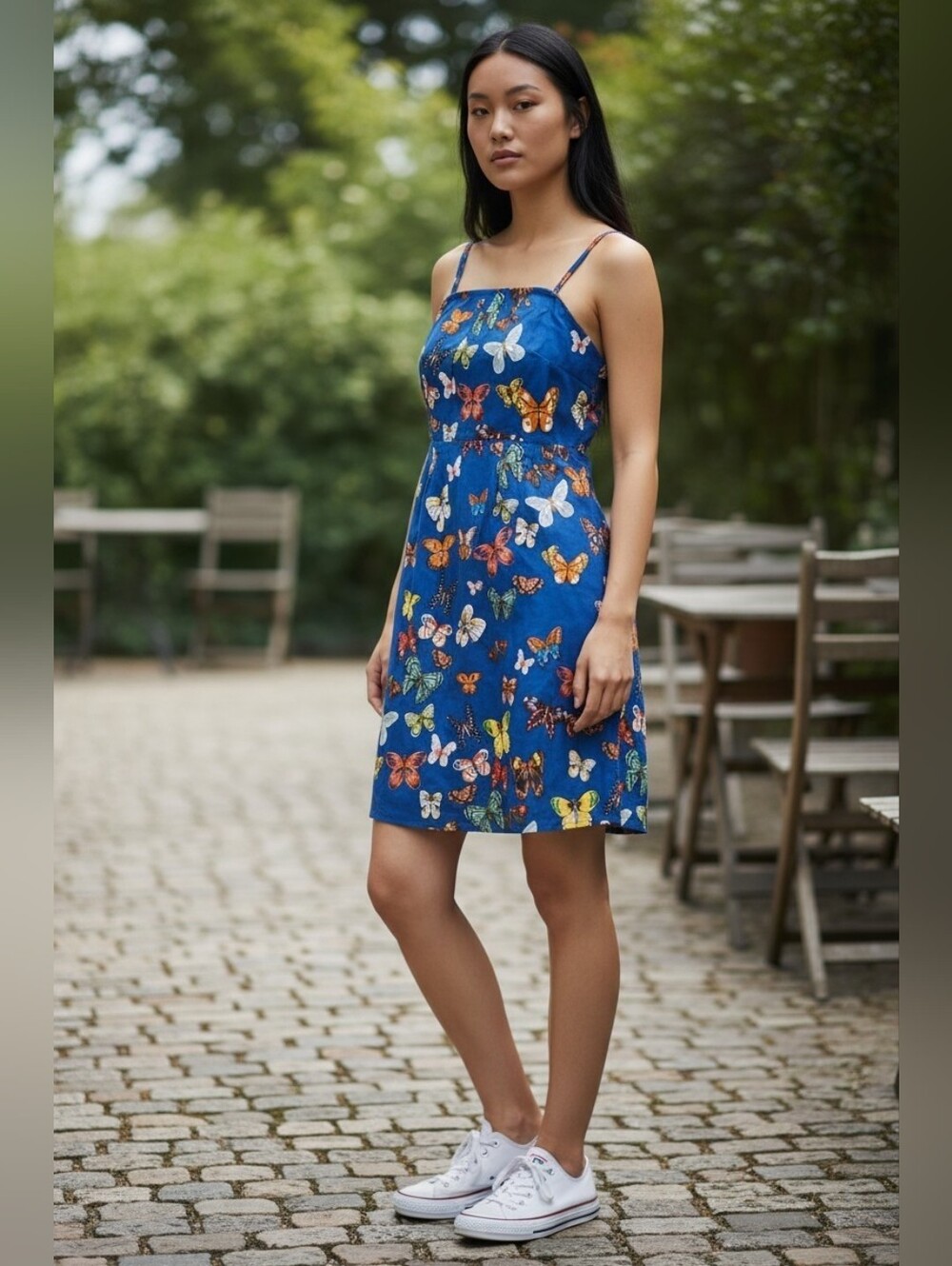 Moulinette Soeurs Anthropologie Blue Butterfly Print Dress Sz 4